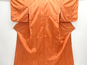 未使用品　雨縞に万寿菊模様織り出し手織り紬着物アンサンブル